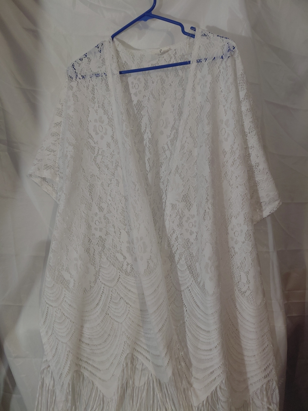 Sheer White Lace Fringe Kimono Robe for Women
